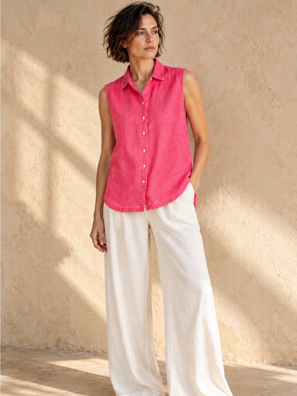Tommy Bahama Bright Pink Sleeveless Button-Front Top